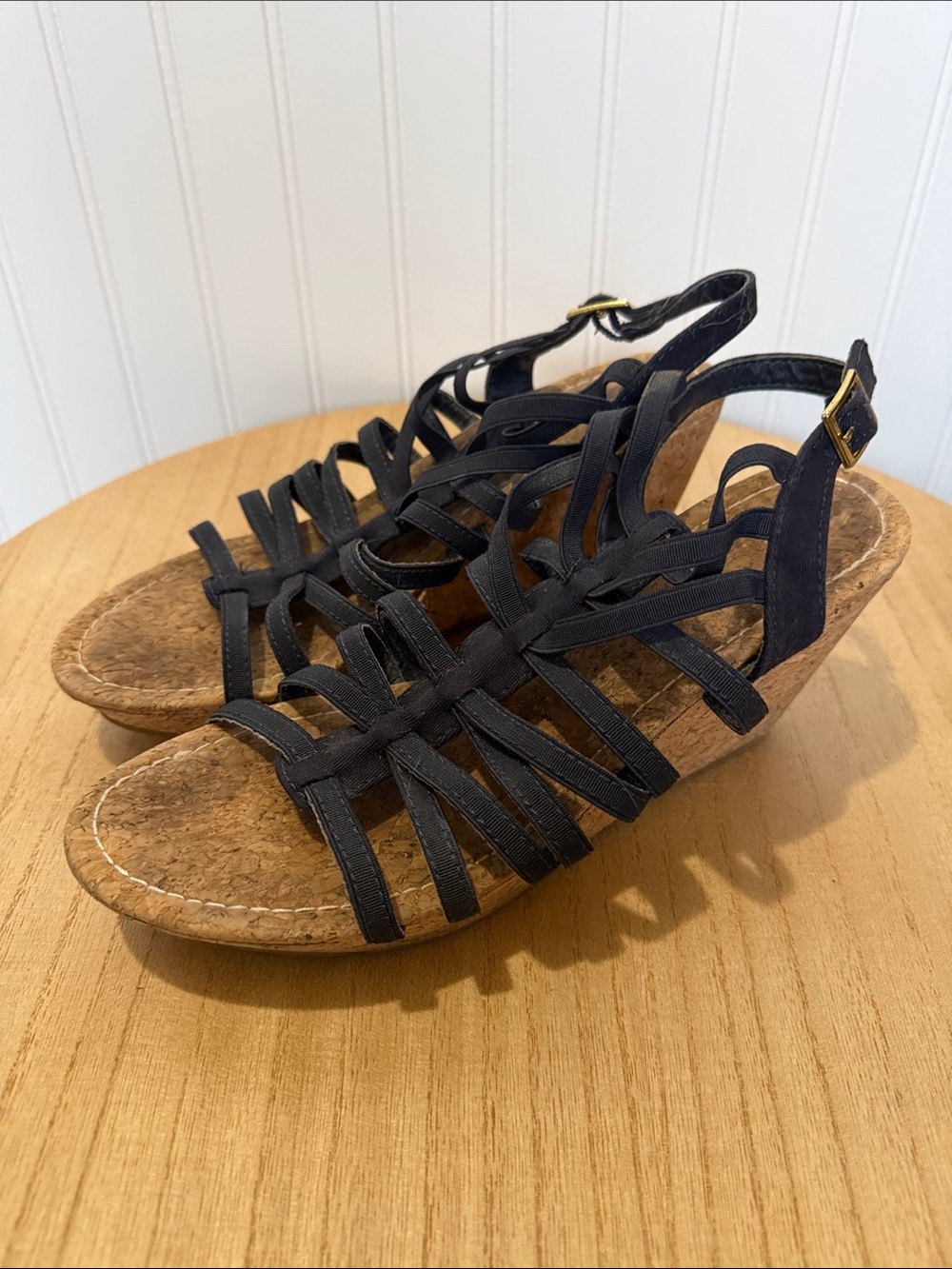 Women’s Blue navy  Strappy Cork 8.5 Wedge Sandals